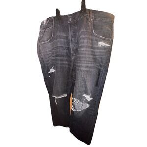 American Eagle Mom Jeans Size 24 Long Distressed Washed Black Cotton Non Stretch